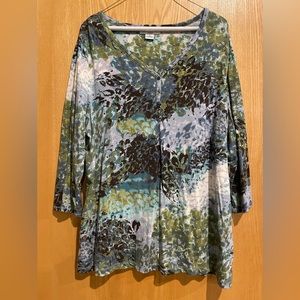 Liz Claiborne 2X Multi Blue/green/Grey 3/4 Sleeve Top